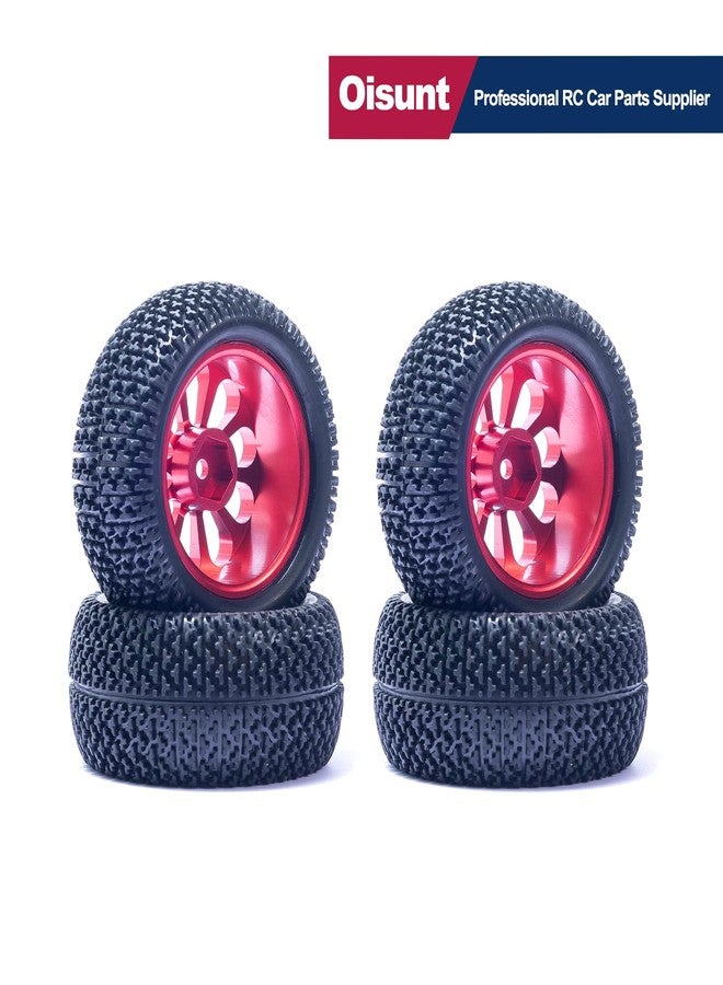 Oisunt 12mm Hex RC Metal Aluminium Wheels&Tires, 3 inch Overall Diameter, 1/10 1/14 1/16th RC Tire Set for Hyper Go/Wltoys/HAIBOXING/BEZGAR/Jetwood(Red) - Image 4